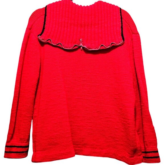 Handmade Red & Black Knit Hooded Cardigan With Zigzag Design & Front Zipper Clos - Picture 2 of 8